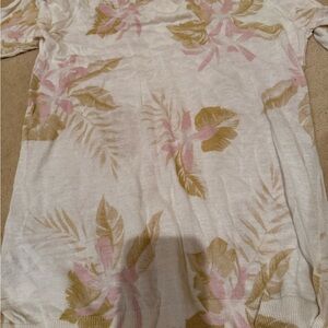 Ann Taylor White Sweater with Pink and Gold Floral Design